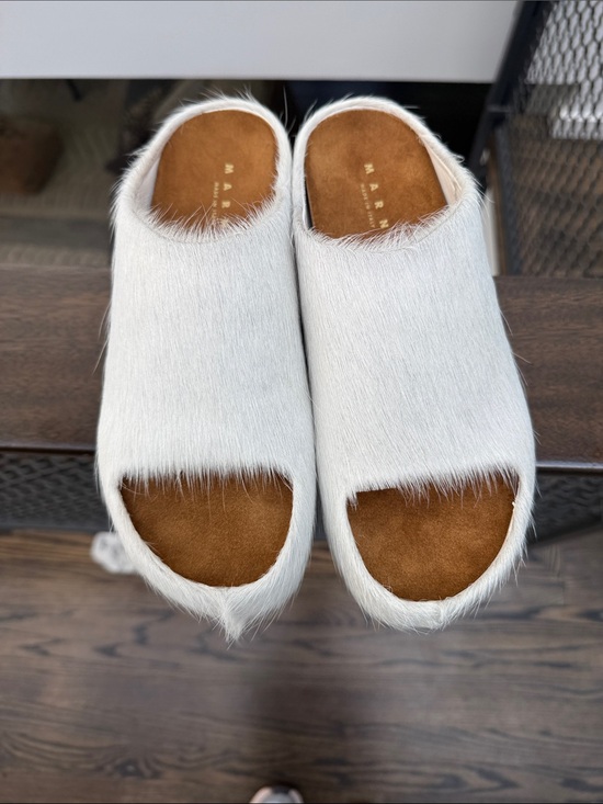 Marni Shoes - NWT Marni White REAL Calf Hair Platform Clog Mules